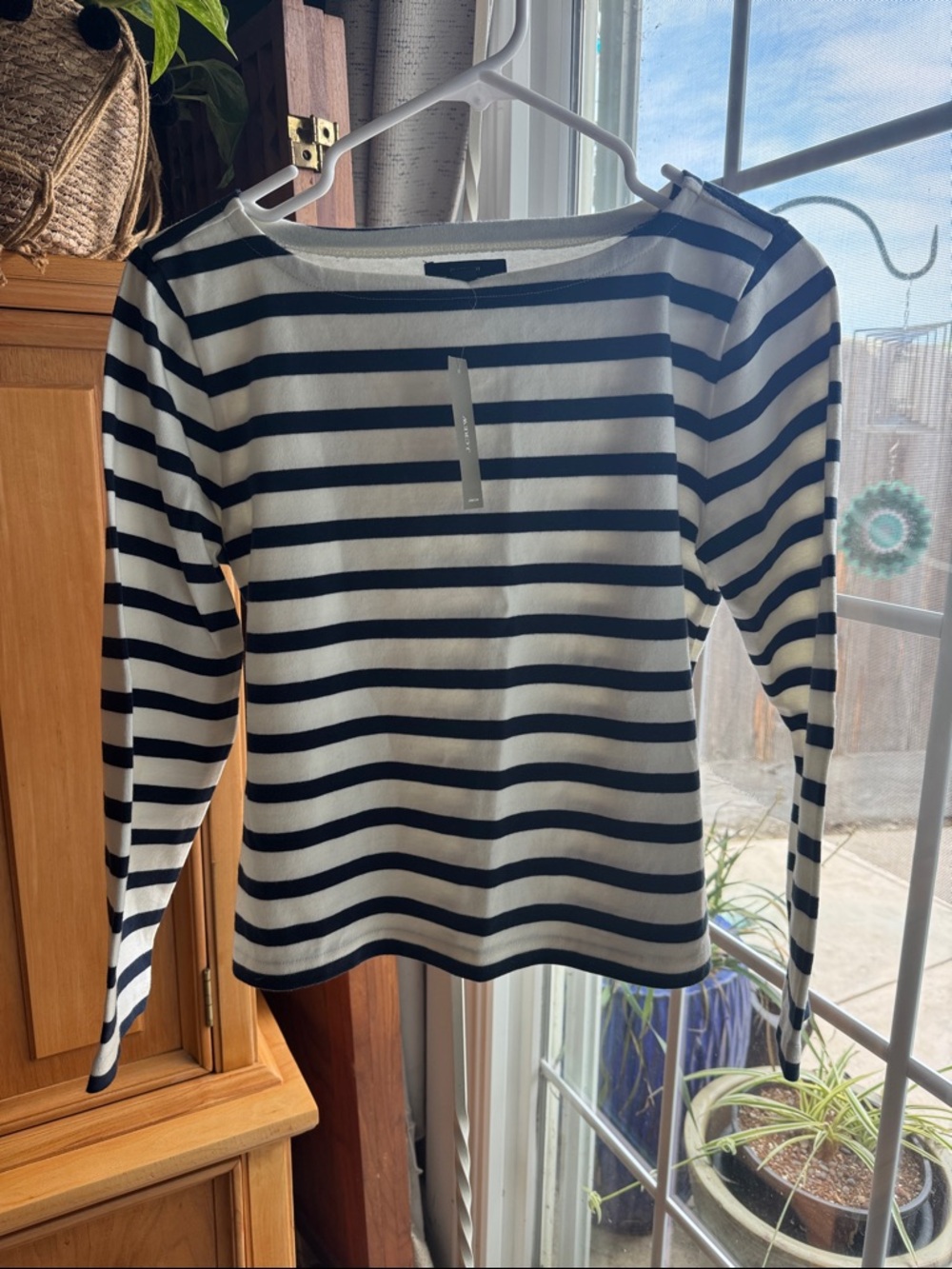 J. Crew White & Navy Striped Classic Fit Top